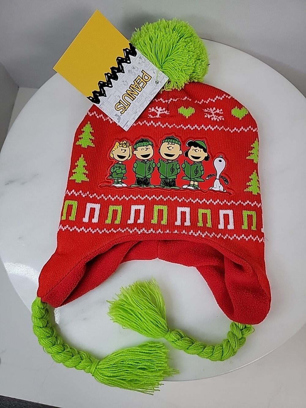 Peanuts Snoopy Charlie Brown Beanie Hat Adult One Size Red Knit Pom NWT